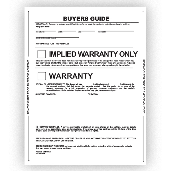 Asp Peel N Seal Implied Warranty Buyers Guide 1 Part No Lines, Qty 100 Pk 8254-NL